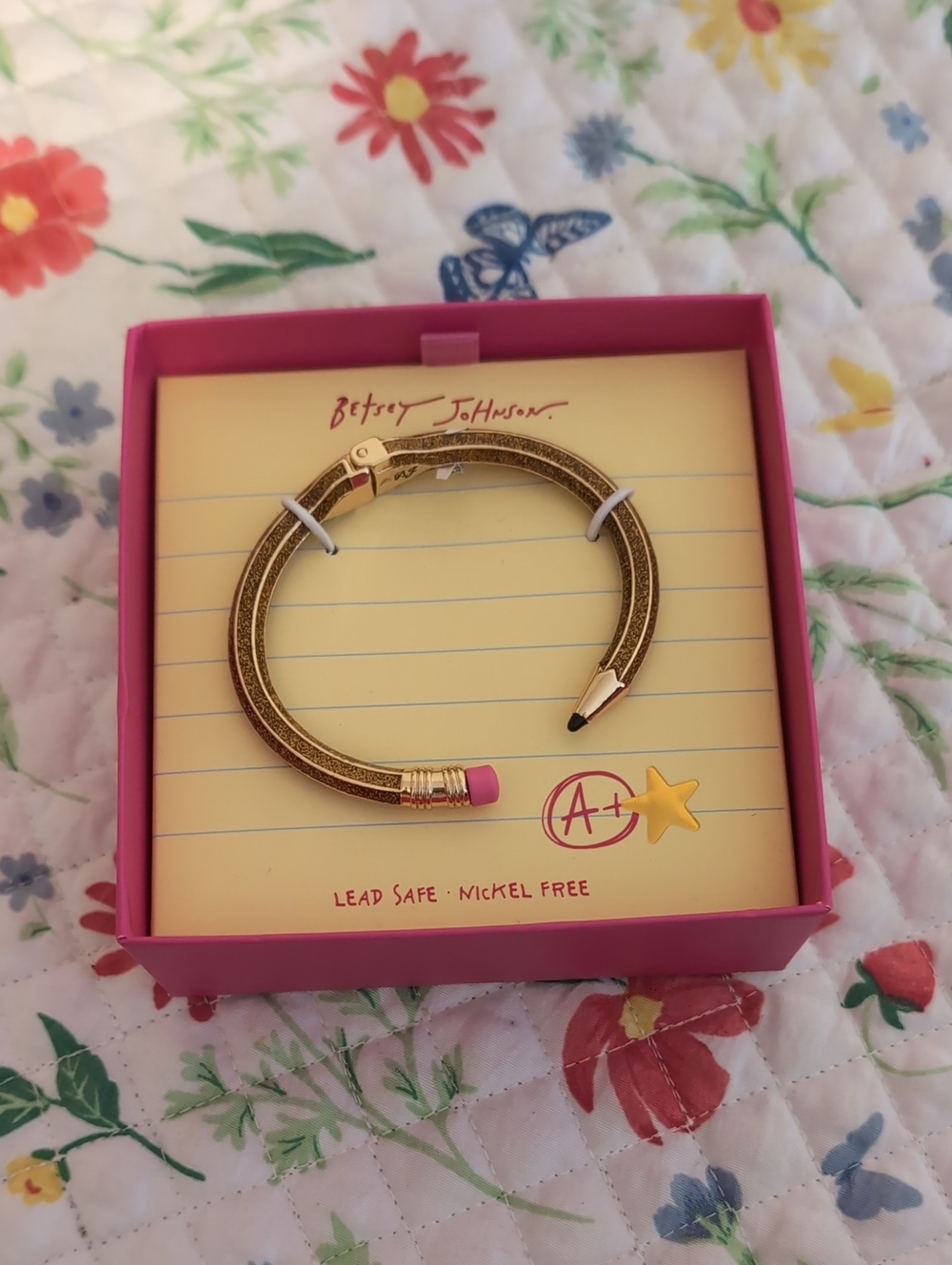 Betsey Johnson Hinged pencil bracelet Gold New